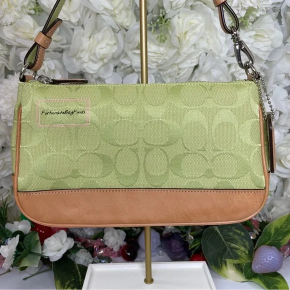 Green Y2K Vintage Coach 6094 Demi Pochette Pouch Mini Bag Strawberry Charm SET - Picture 6 of 14
